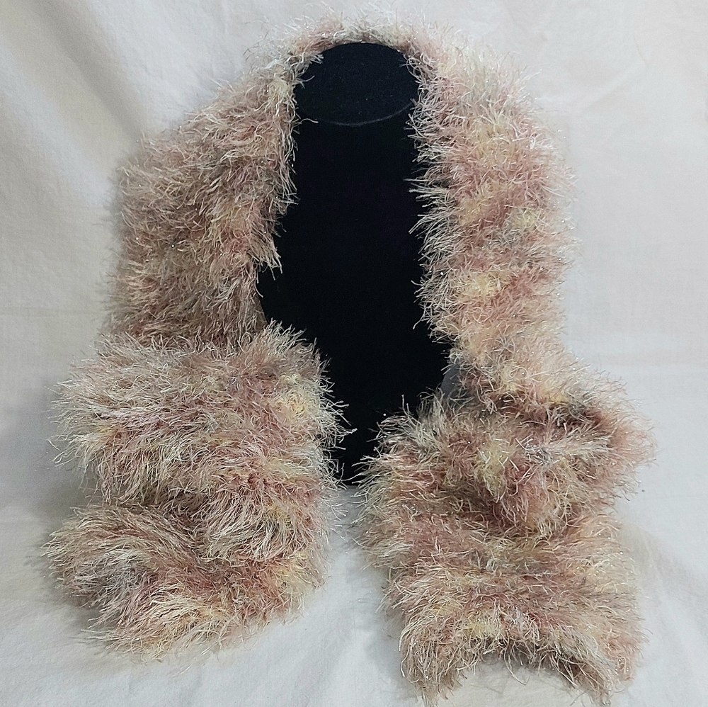 Handmade Knitted Fuzzy Natural Tone Winter Dress Scarf